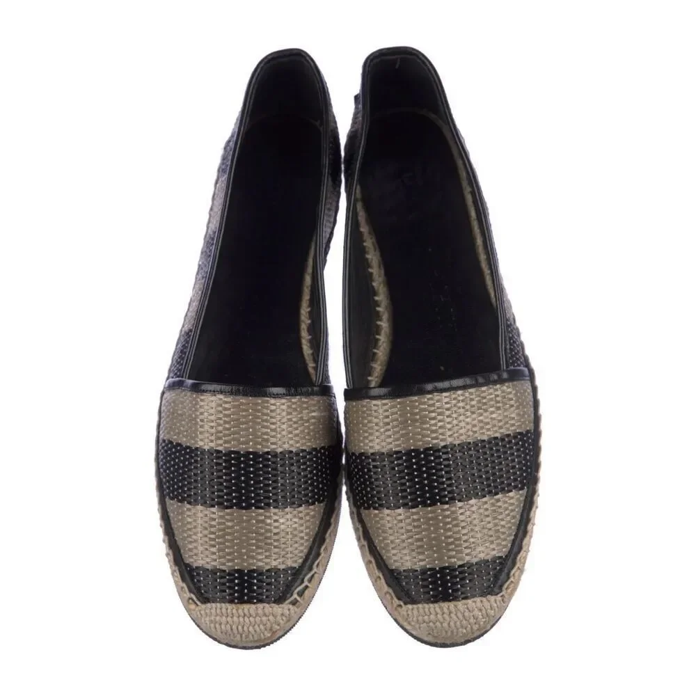Burberry Two Tone Striped Raffia Hodgeson Espadrilles Size 37 US 6.5